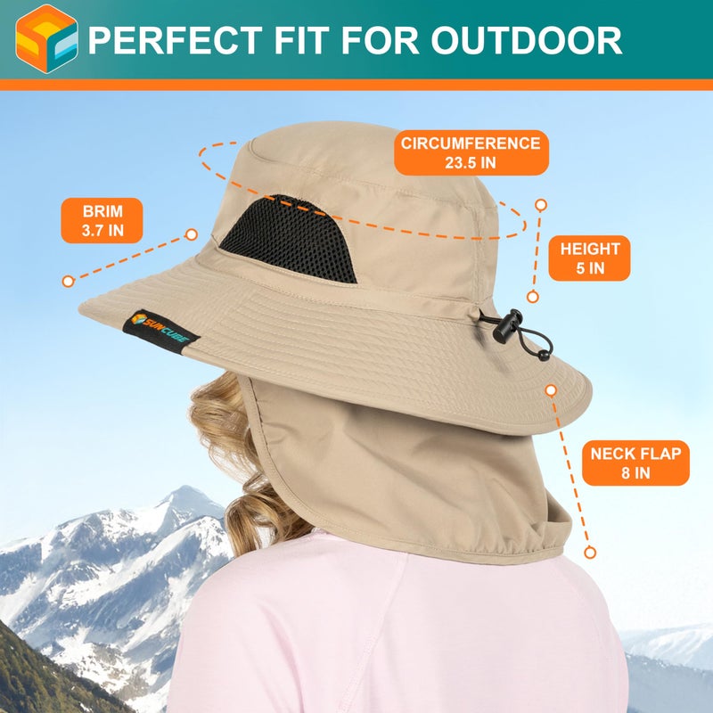 Suncube SUN CUBE Fishing Hat Sun Hat for Men, Women, Hiking Sun Hat with Neck Flap, Wide Brim, Chin Strap, Safari Summer Bucket Boonie Hat, UPF 50+ Outdoor Protection, Packable Breathable Mesh (Tan) - Image 5